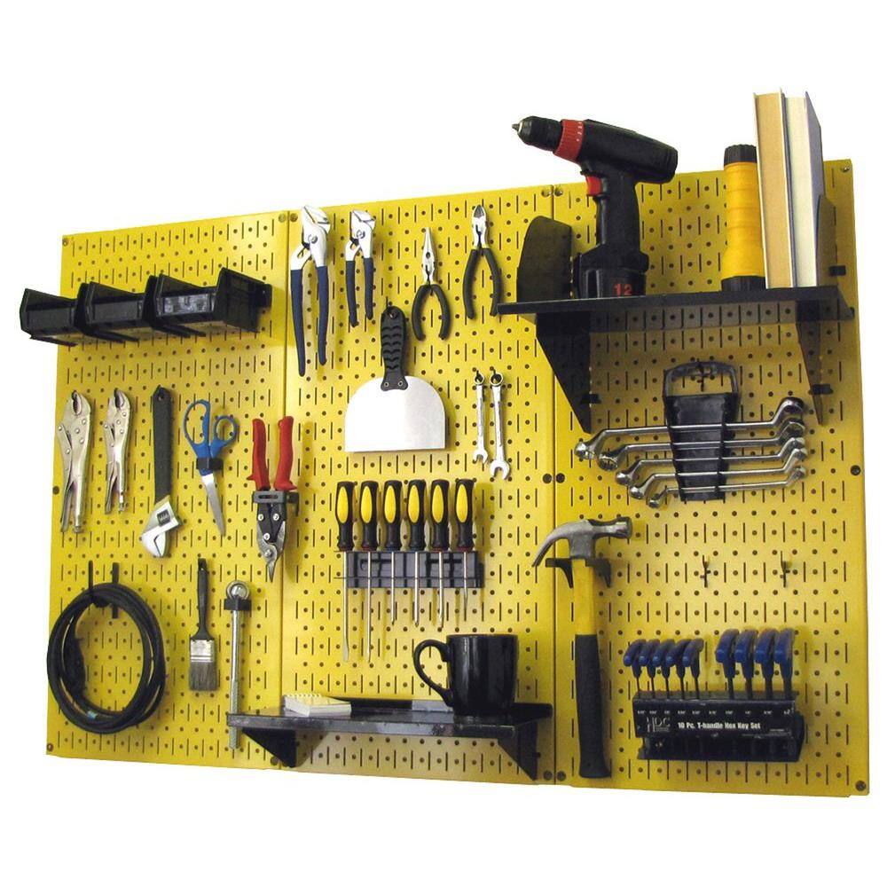 Wall Control 32 in. x 48 in. Metal Pegboard Standard Tool Storage Kit with Yellow Pegboard and Black Peg Accessories
