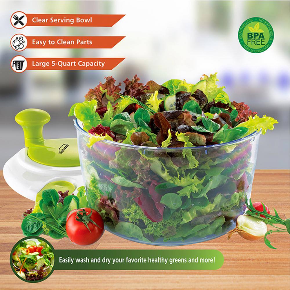 Brentwood 5 qt. Salad Spinner with Serving Bowl in Green