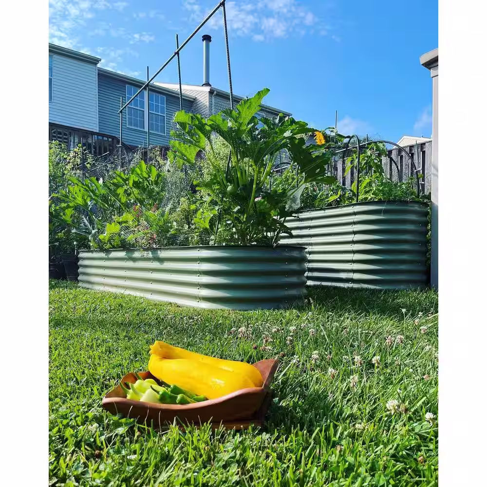 vego garden 32 in. Extra-Tall 9-In-1 Modular Olive Green Metal Raised Garden Bed Kit