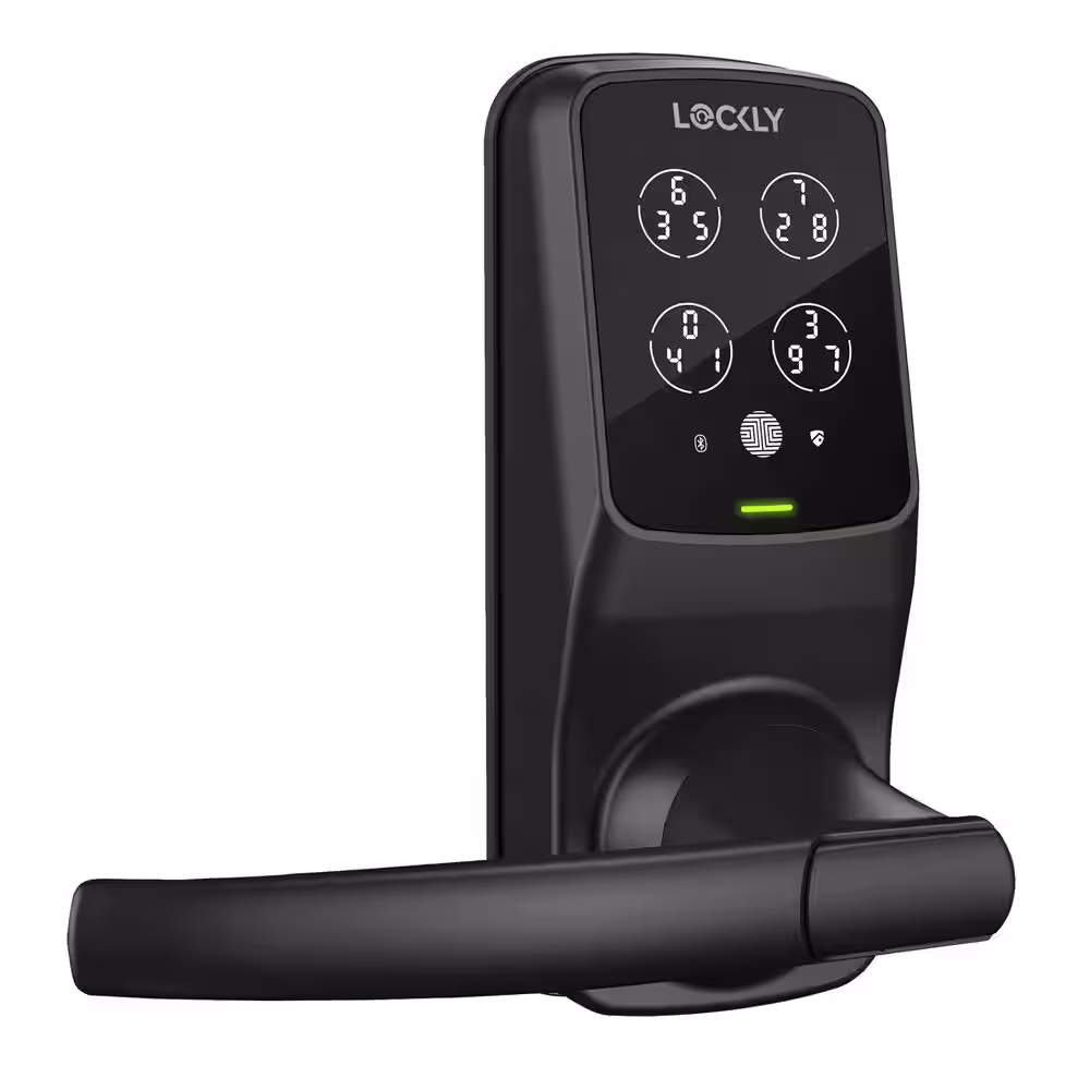Lockly Secure Pro Matte Black Smart WiFi Mobile app-controlled Lever Latch, 3D Fingerprint, Keypad, works with Hey Google/Alexa