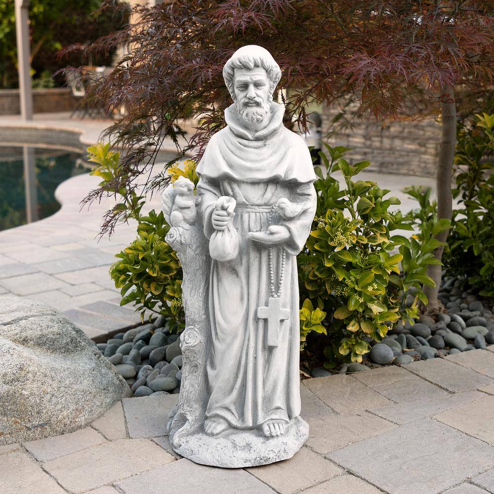 Alpine Corporation 31 in. Tall Indoor/Outdoor Saint Francis Standing Statue Yard Art Decoration