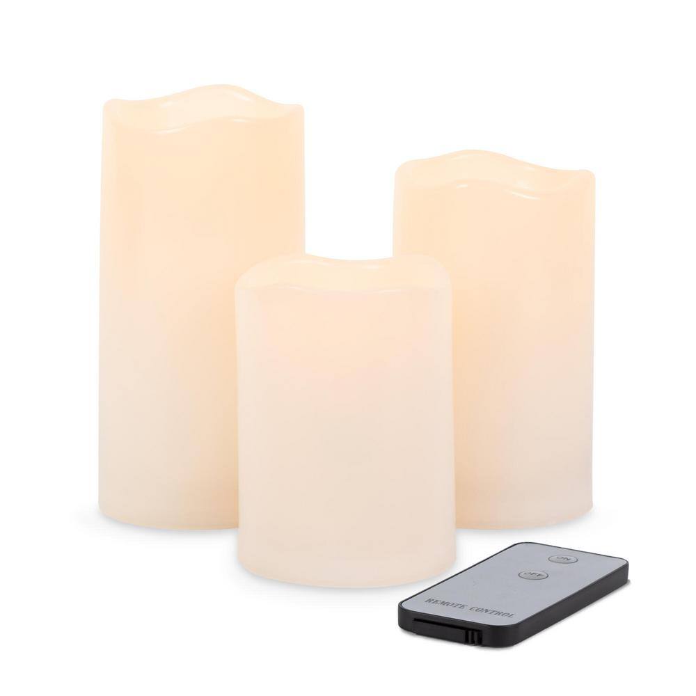 Hampton Bay 3-Piece Set of Ivory LED Candles with Soft Glow Flicker 3 in. x 4 in., 3 in. x 5 in. and 3 in. x 6 in.
