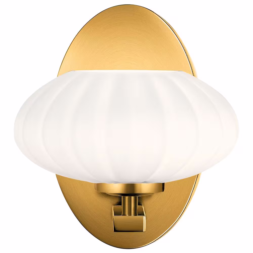 KICHLER Pim 1-Light Fox Gold Bathroom Indoor Wall Sconce Light with Satin Etched Cased Opal Glass Shade