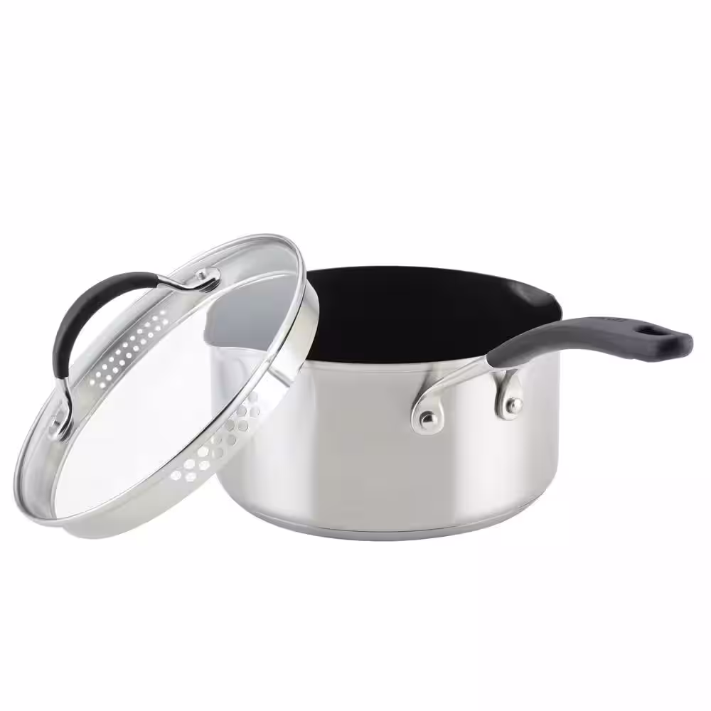 Circulon Steel Shield 3 qt. Stainless Steel Nonstick Saucepan with Lid in Silver with Straining Lid
