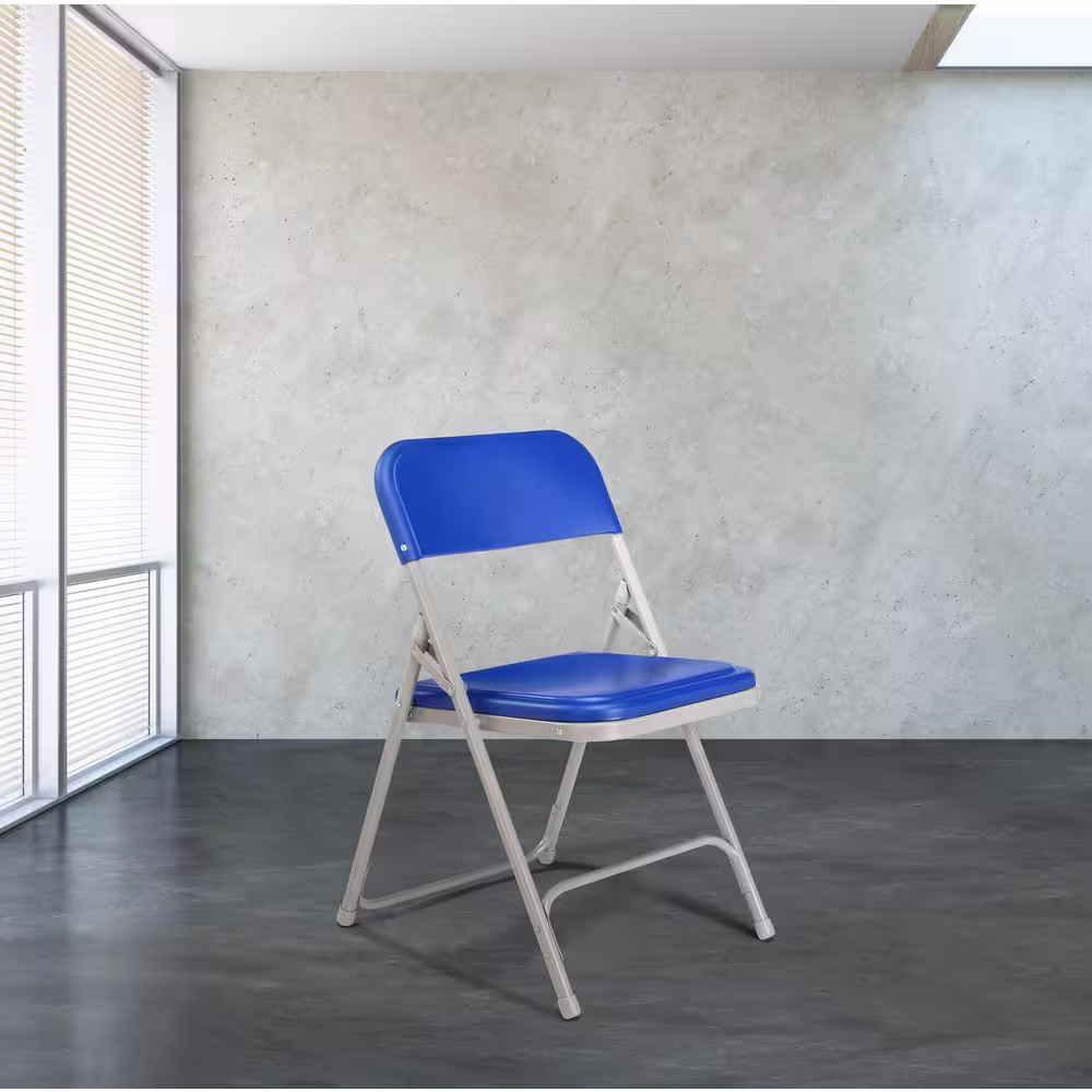 National Public Seating Blue Plastic Seat Stackable Outdoor Safe Folding Chair (Set of 4)