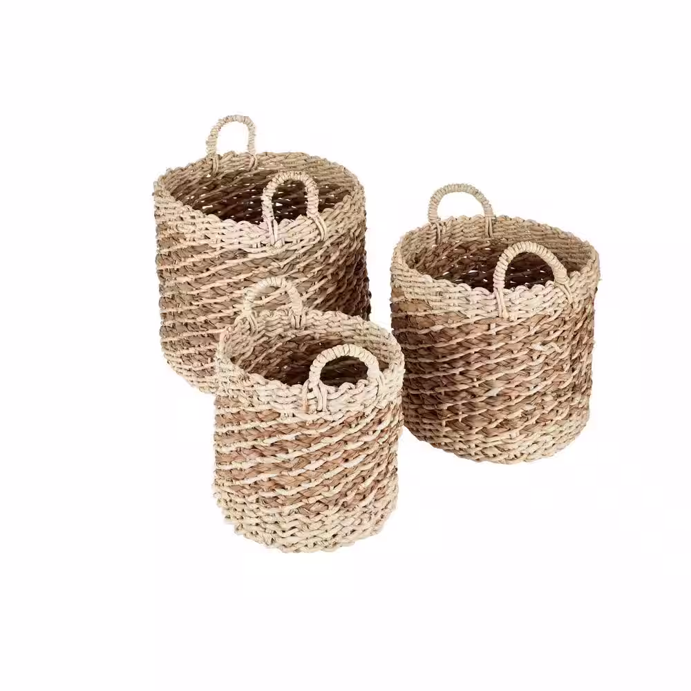 Honey-Can-Do Coastal Collection 15.75 in. x 15.75 in. x 15.75 in. Stackable Woven Storage Bin (3-Pack)