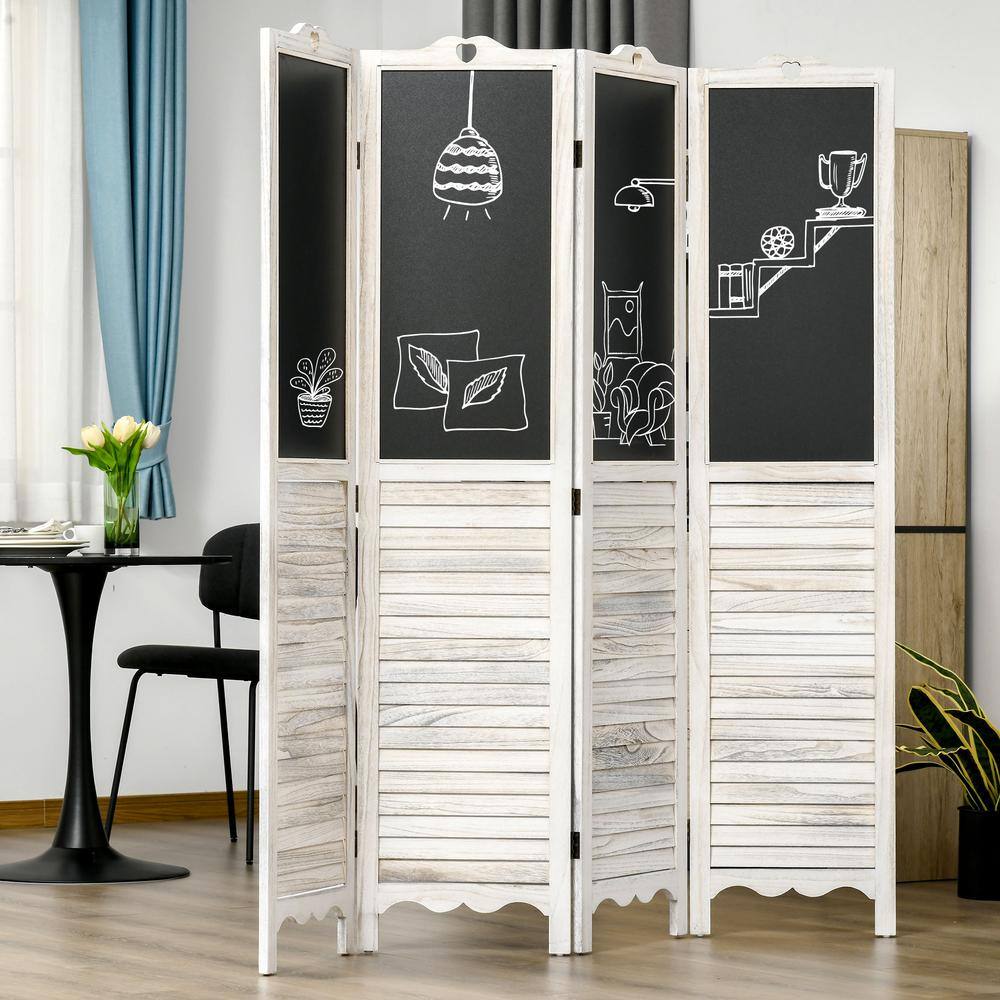 HOMCOM 4-Panel Folding Room Divider with Blackboard