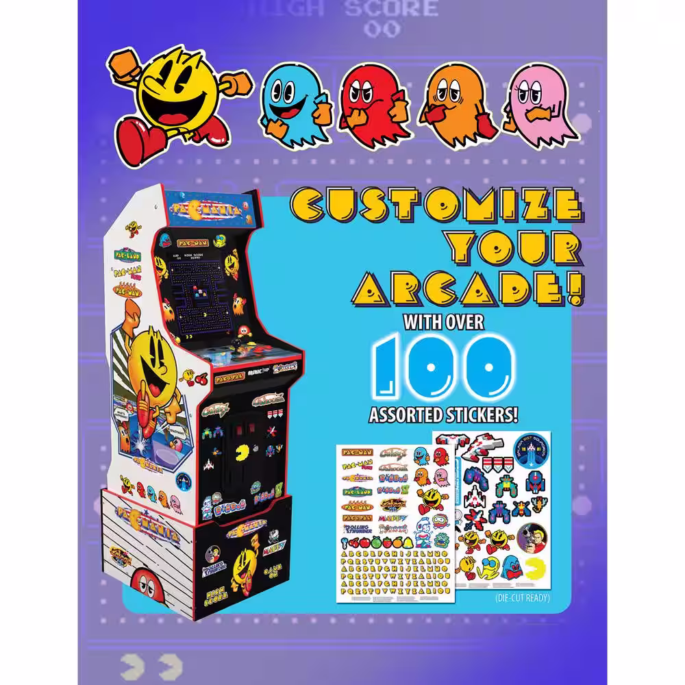 ARCADE1UP PacMan Customizable Arcade Featuring Pac-Mania 100 Bonus Stickers