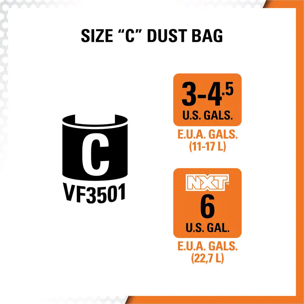 RIDGID High-Efficiency Wet/Dry Vac Dry Pick-up Only Dust Bags for 3 to 4.5 Gal and HD06001 RIDGID Shop Vacuums, Size C (2-Pack)
