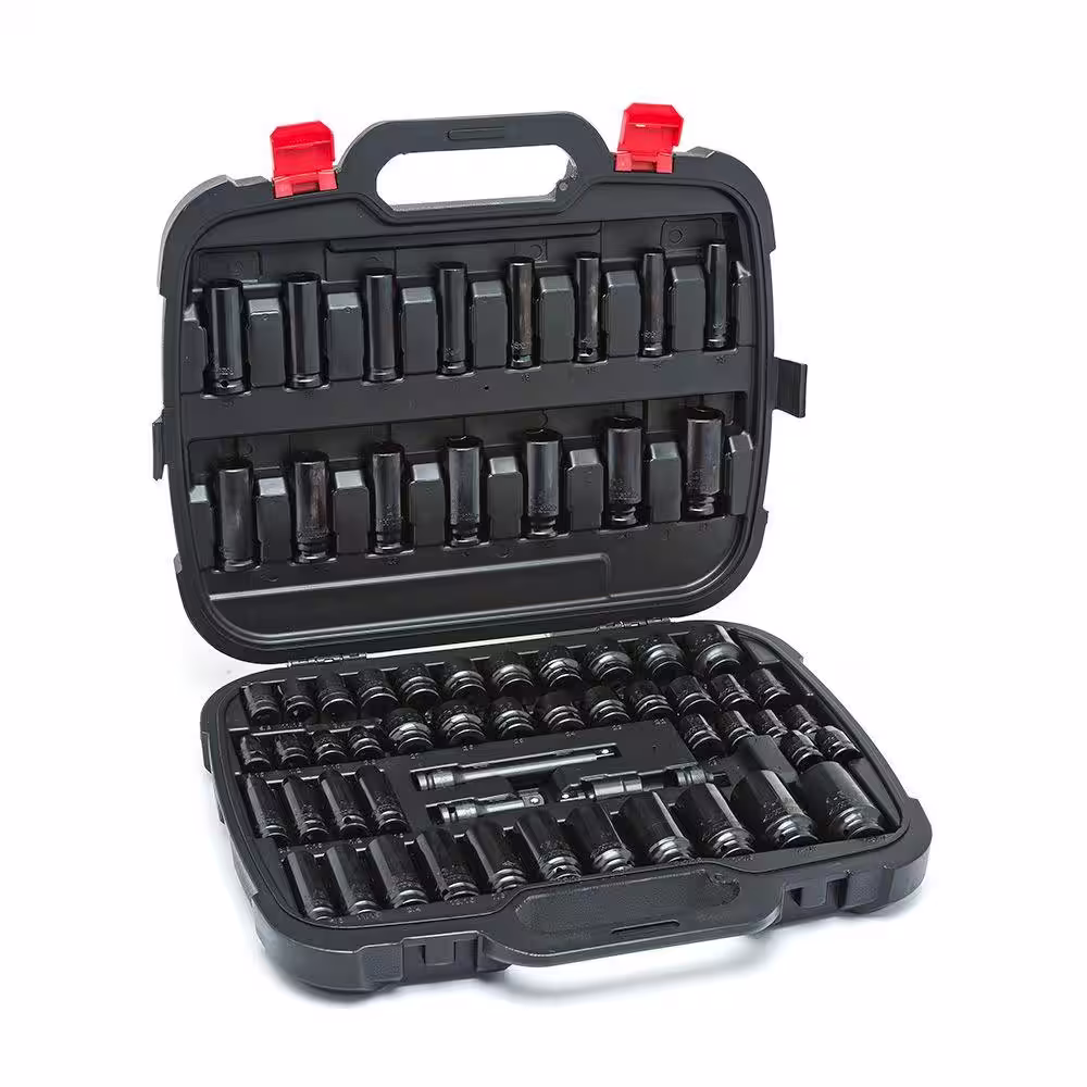 Husky 1/2 in. Drive SAE/Metric 6-Point Impact Socket Set with Impact Adapters (70-Piece)