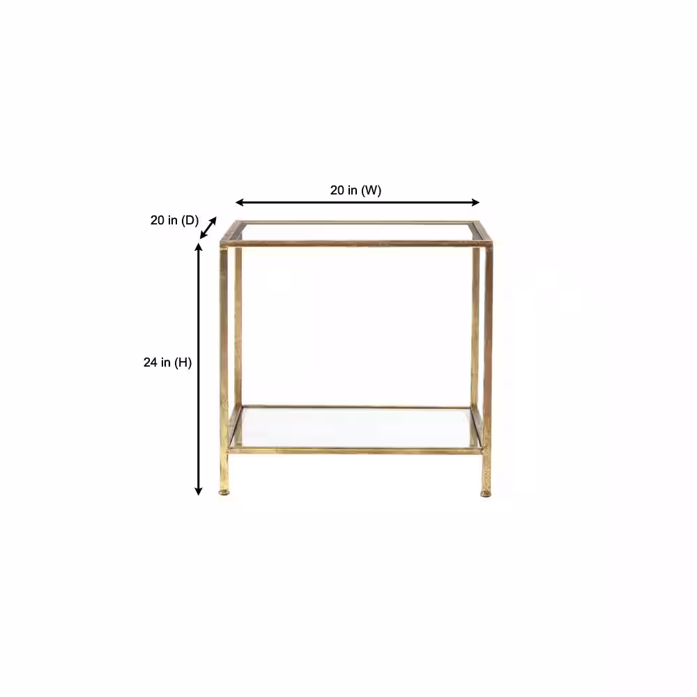 Home Decorators Collection Bella Square Gold Leaf Metal and Glass Accent Table (20 in. W x 24 in. H)