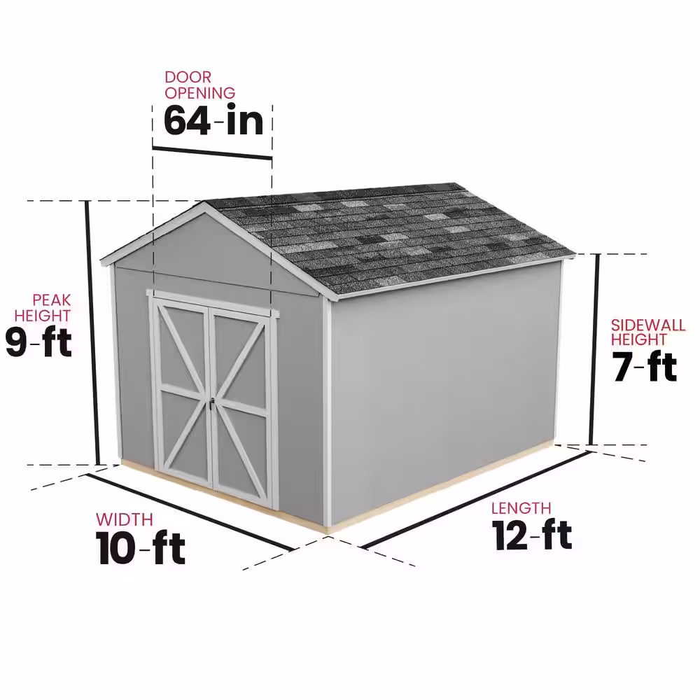Handy Home Products Professionally Installed Rookwood 10 ft. x 12 ft. Outdoor Wood Shed with Smartside- Driftwood Grey Shingle (120 sq. ft.)