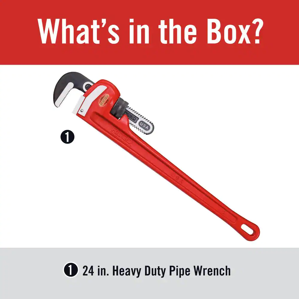 RIDGID 24 in. Straight Pipe Wrench for Heavy-Duty Plumbing, Sturdy Plumbing Pipe Tool with Self Cleaning Threads and Hook Jaws
