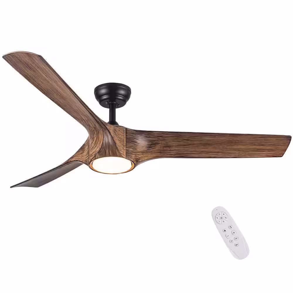 None 56 in. Integrated LED Indoor Brown Wood Ceiling Fan with Light Kit