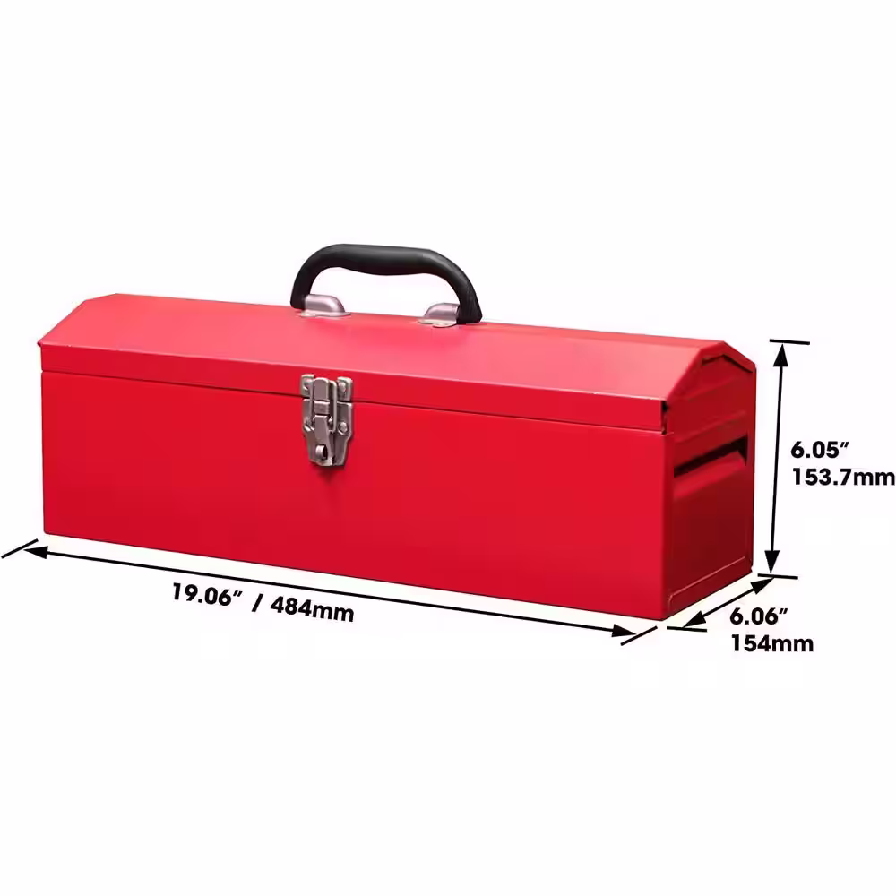 Big Red 19.1 in. L x 6.1 in. W x 6.5 in. H, Hip Roof Style Portable Steel Tool Box with Metal Latch Closure