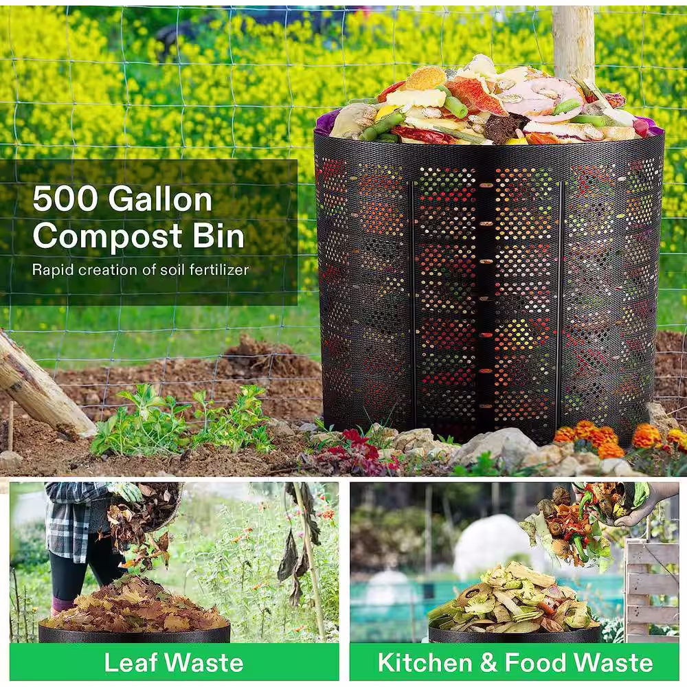VIVOSUN 220 Gal. Black Outdoor Compost Bin with Gloves