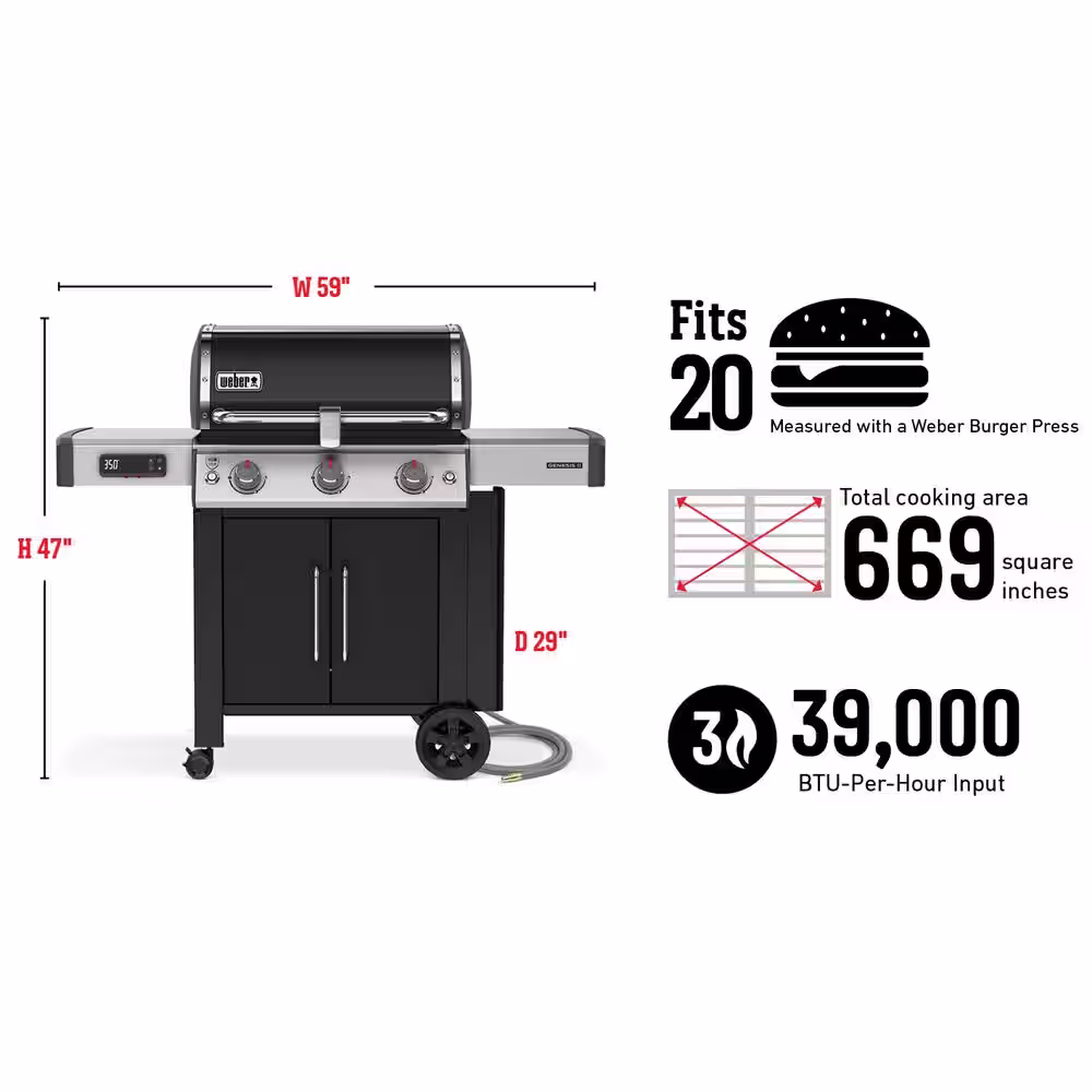 Weber Genesis II EX-315 3 Burner Natural Gas Smart Grill in Black
