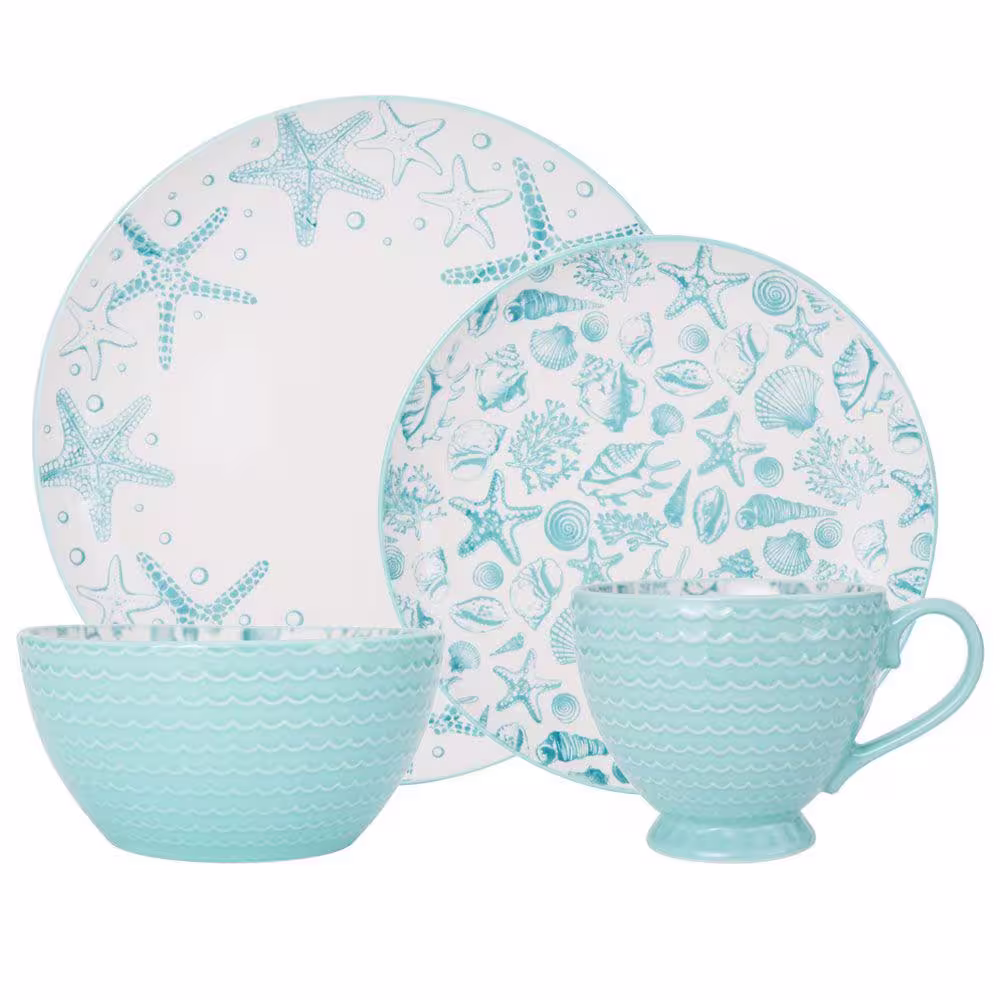 Pfaltzgraff Venice 16-Piece Casual Aqua Stoneware Dinnerware Set (Set for 4)