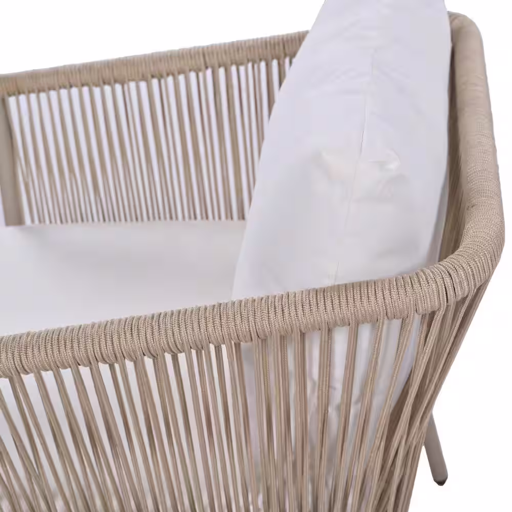 None Beige 3-Piece Woven Rope Metal Outdoor Bistro Set with White Cushion