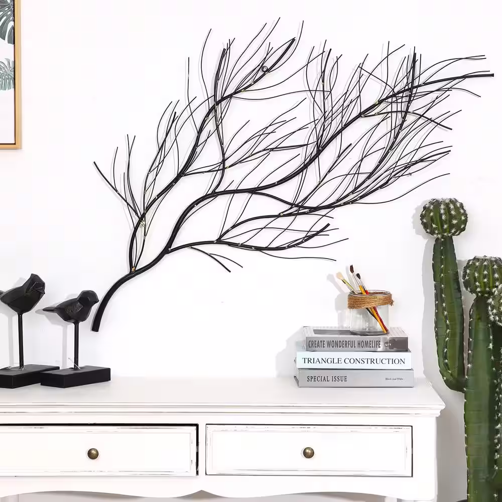 LuxenHome Black Metal Work Branch Wall Decor