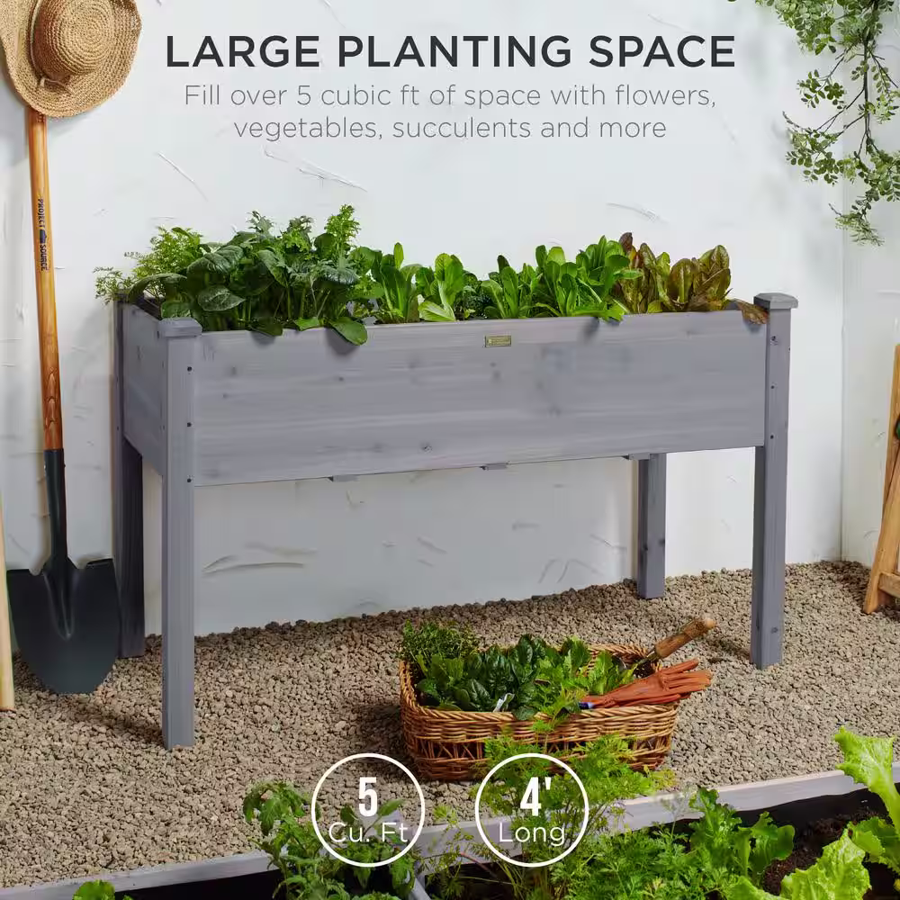 Best Choice Products 48 in. x 24 in. x 30 in. Wood Raised Garden Bed - Gray