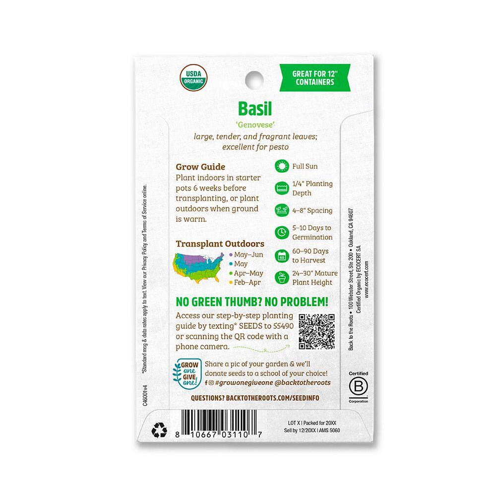 Back to the Roots Organic Genovese Basil Seed (1-Pack)