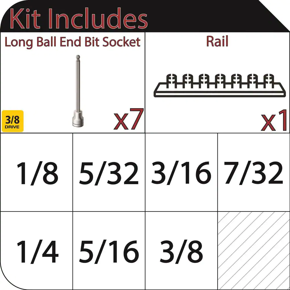 Husky 3/8 in. Drive SAE Long Ball Hex Bit Socket Set (7-Piece)