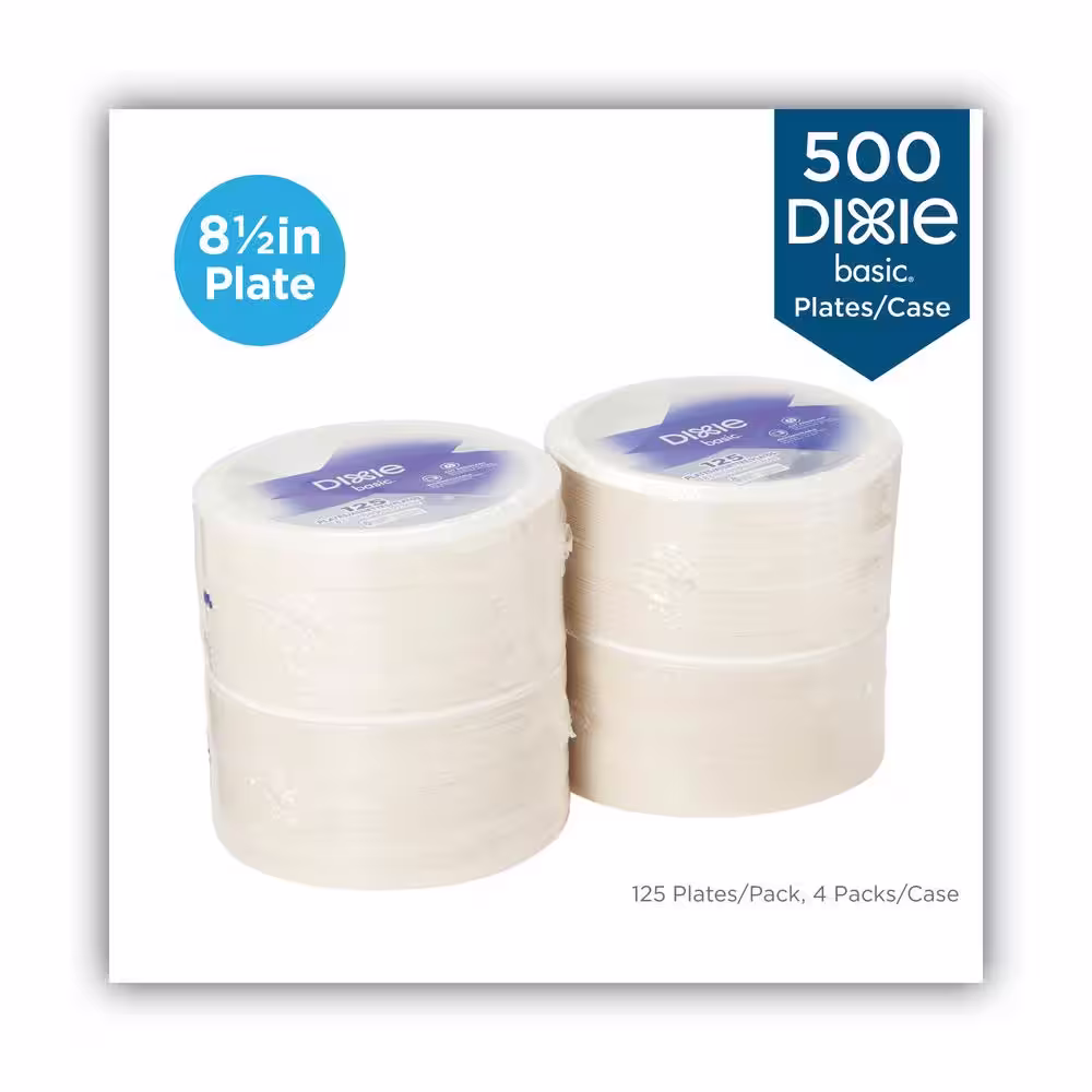 DIXIE 8.5 in. White Disposable Paper Plates, 125 / Pack, 4 / Carton