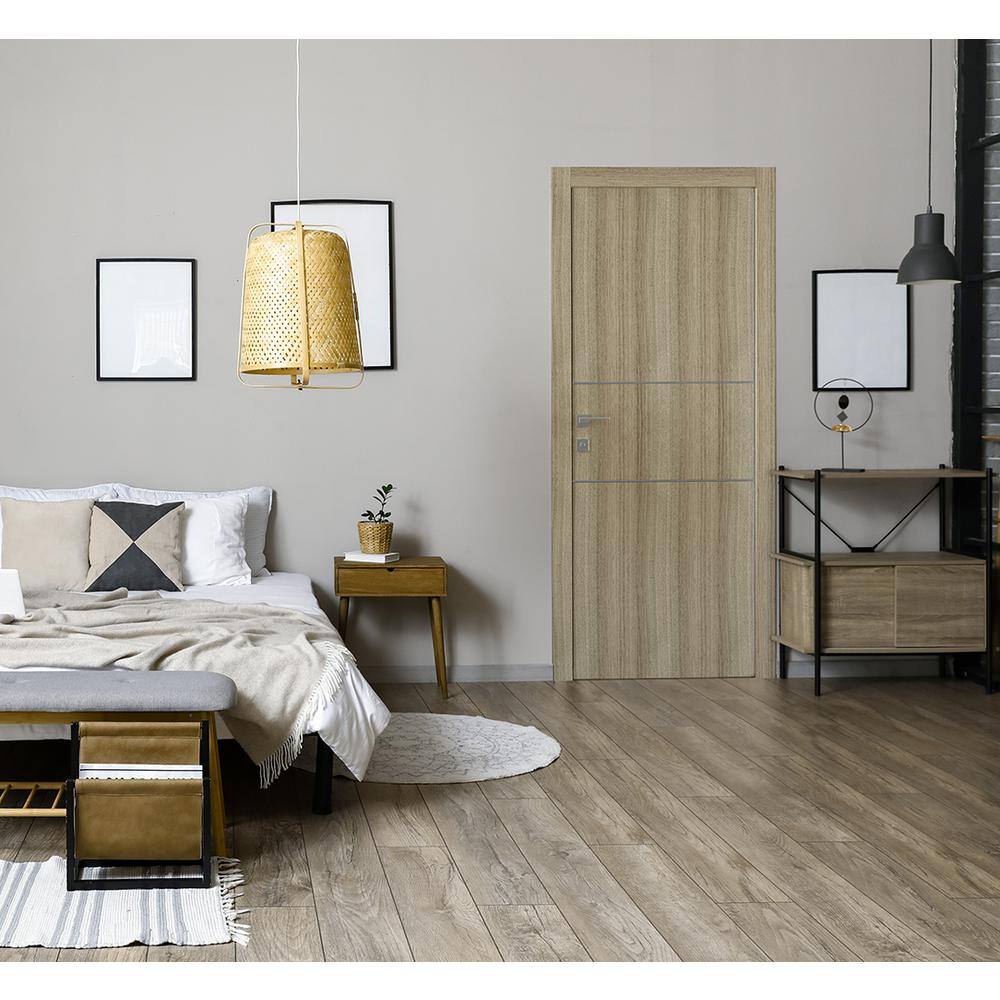 Belldinni 36 in. x 80 in. Viola 2H Shambor Finished Aluminum Strips Right-Hand Solid Core Composite Single Prehung Interior Door