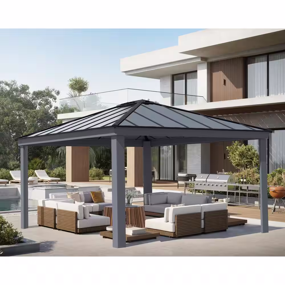 CANOPIA by PALRAM Dallas 14 ft. x 16 ft. Gray/Gray Opaque Outdoor Gazebo with Insulating and Sleek Roof Design