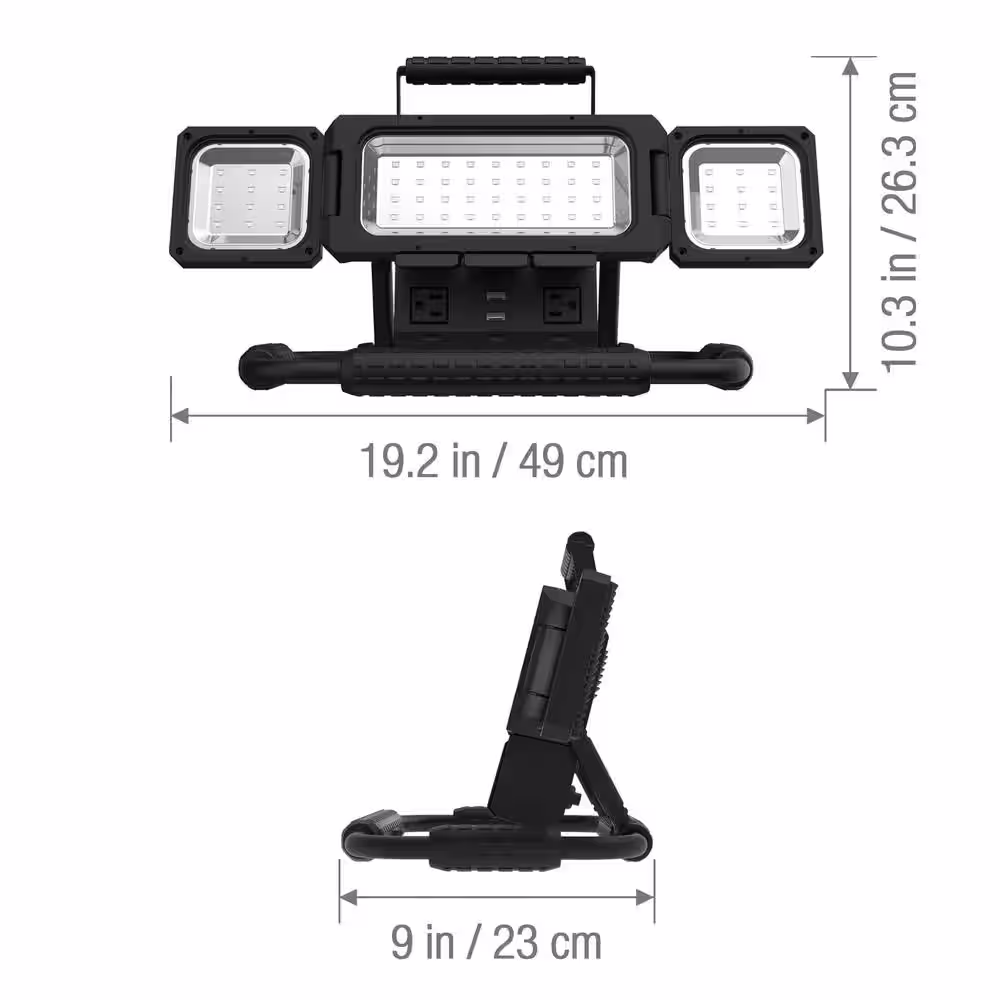 None Multi-Directional LED Work Light with 120-Vlot Outlets and USB Charging (2500 Lumens)