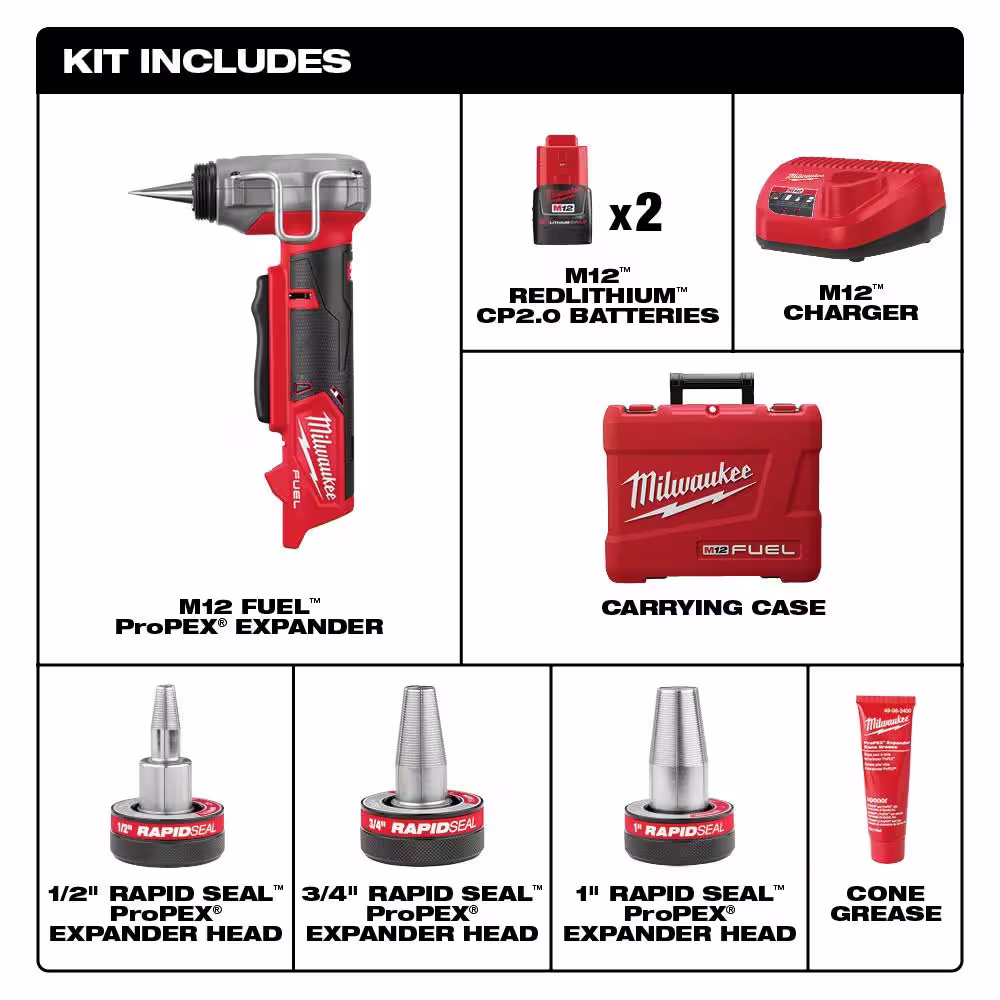 Milwaukee M12 FUEL RAPID SEAL ProPEX Expansion Tool Kit w/1/2 in. to 1 in. ProPEX Expander heads and M12 6.0Ah Battery