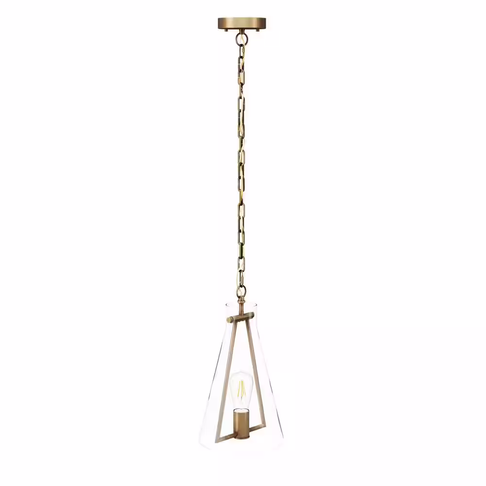 Nathan James Olton Gold Modern Pendant Light with Glass Shade, Hanging Light Fixture with Adjustable Brass Chain for Kitchen