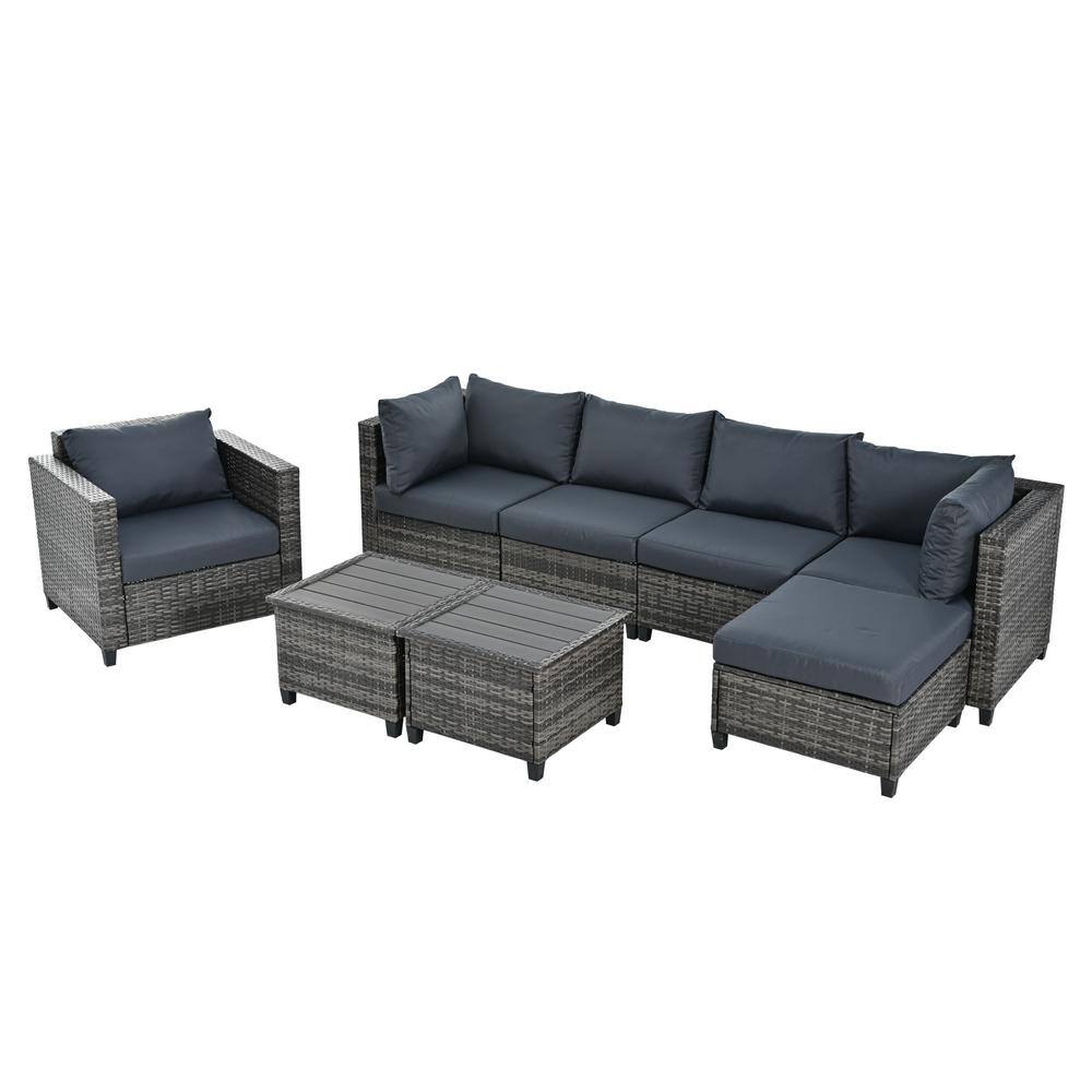 Nestfair 8-Piece Wicker Patio Conversation Set with Gray Cushions and 2 Coffee Tables