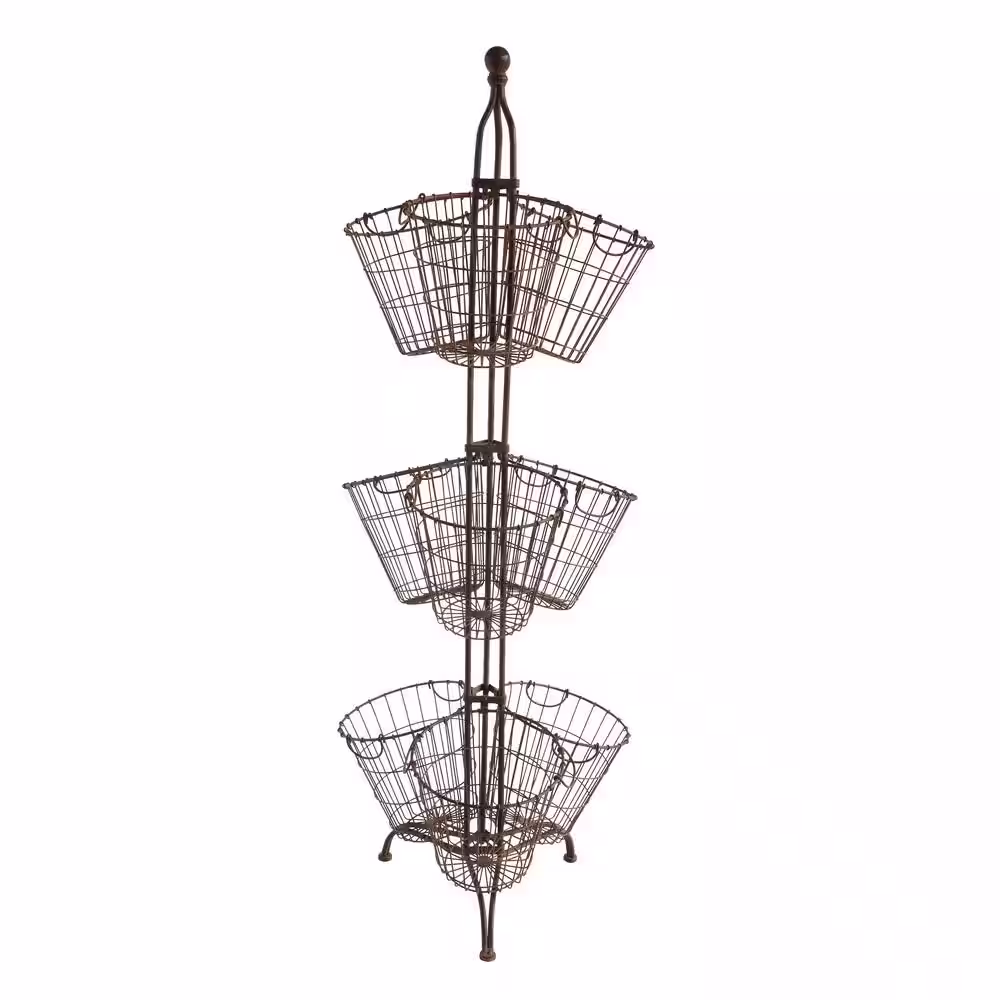 Storied Home Round Metal Baskets on Stand (Set of 9 Baskets)