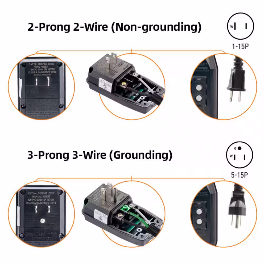 ELEGRP 4.67 in. 15 Amp Manual Reset 3 Prong Portable GFCI Replacement Plug Assembly