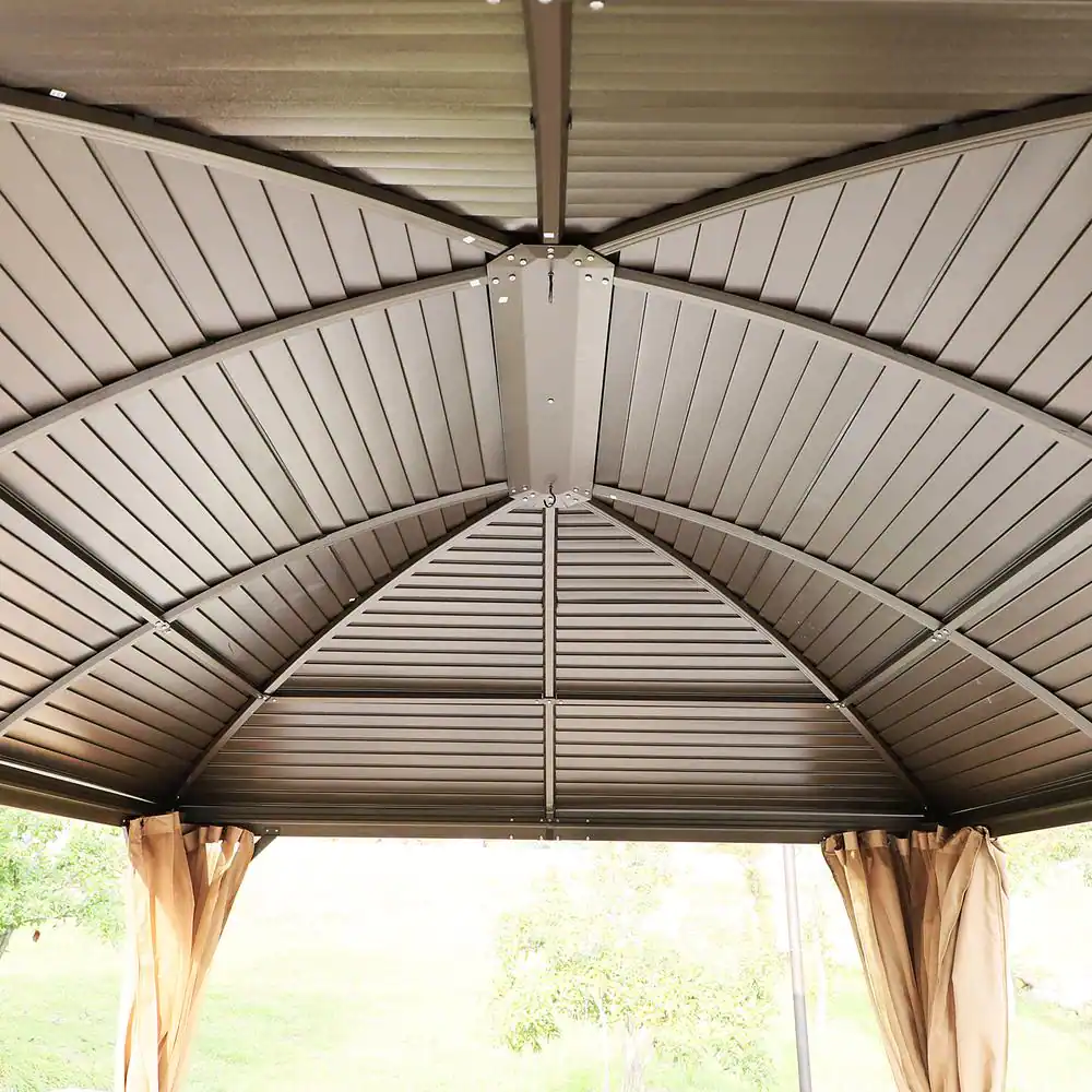 Outsunny 13 ft. x 10 ft. Steel Hardtop Gazebo with Screened Curtains, Black/Brown