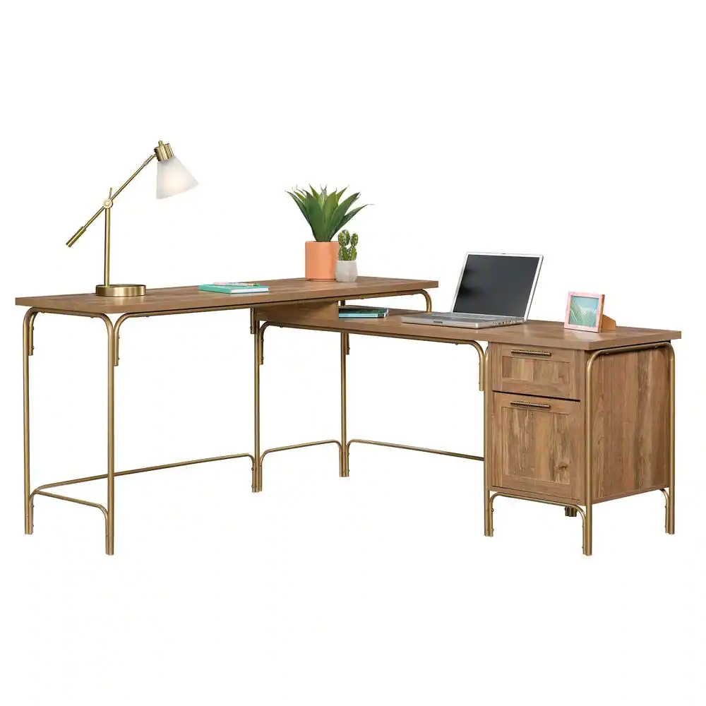 SAUDER 61 in. L-Shaped Sindoori Mango 2 Drawer Computer Desk with File Storage