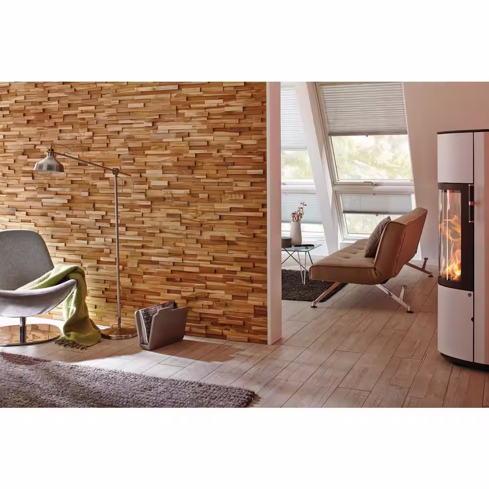 WALL!SUPPLY 0.79 in. x 7.09 in. x 19.49 in UltraWood Teak Firenze Jointless Z-shape Interlocking (10-Pack)