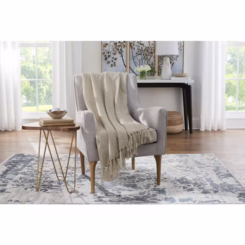 Home Decorators Collection Almond Biscotti Ivory Cozy Boucle Throw Blanket with Tassels