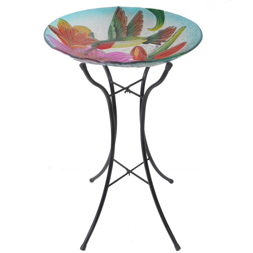 Teamson Home Outdoor 18 in. Hummingbird Fusion Glass Bird Bath