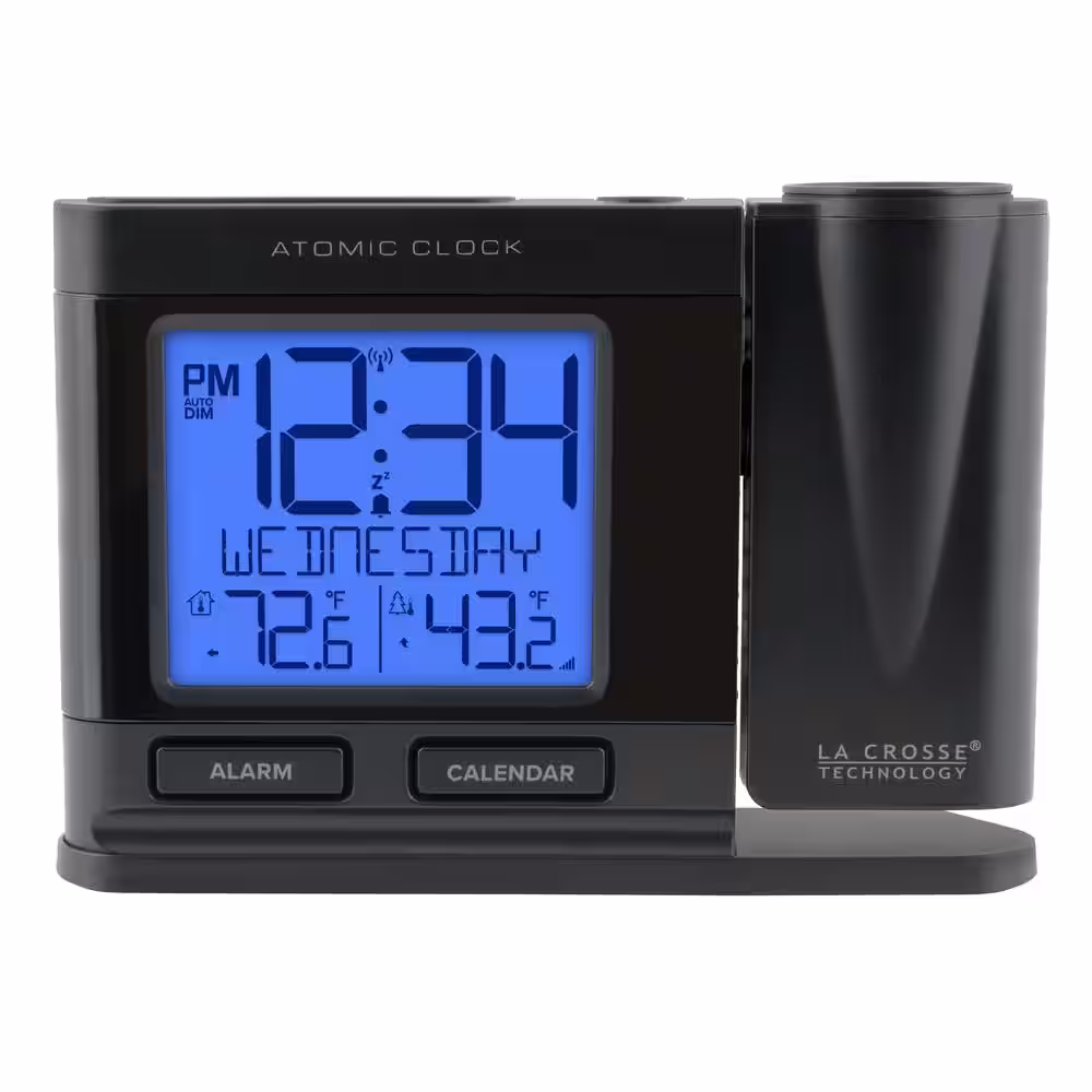 La Crosse Technology Black Atomic Projection Alarm Clock with Temperature