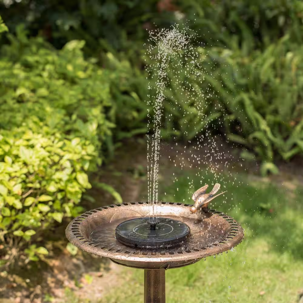 Gardenised Outdoor Garden Plastic Birdbath and Solar Powered Round Pond Fountain with Planter Bowl, Copper