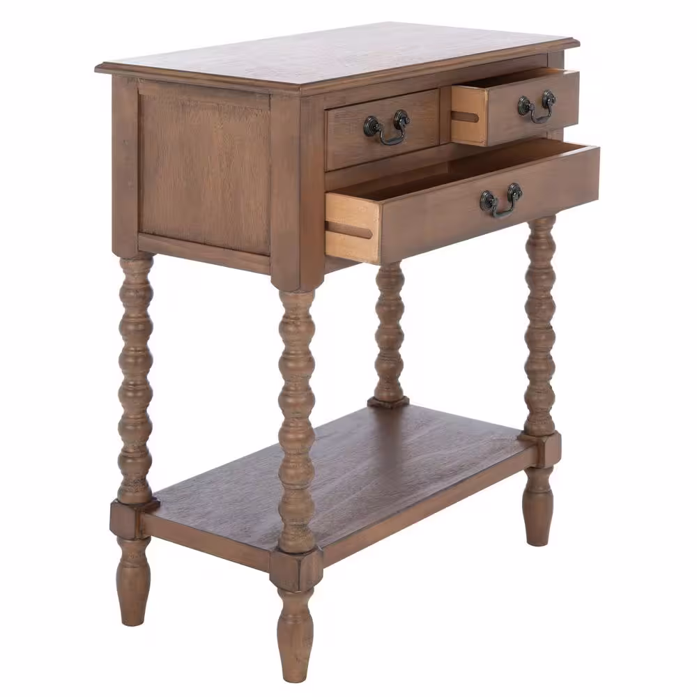 SAFAVIEH Athena 3-Drawer Brown Wood Console Table
