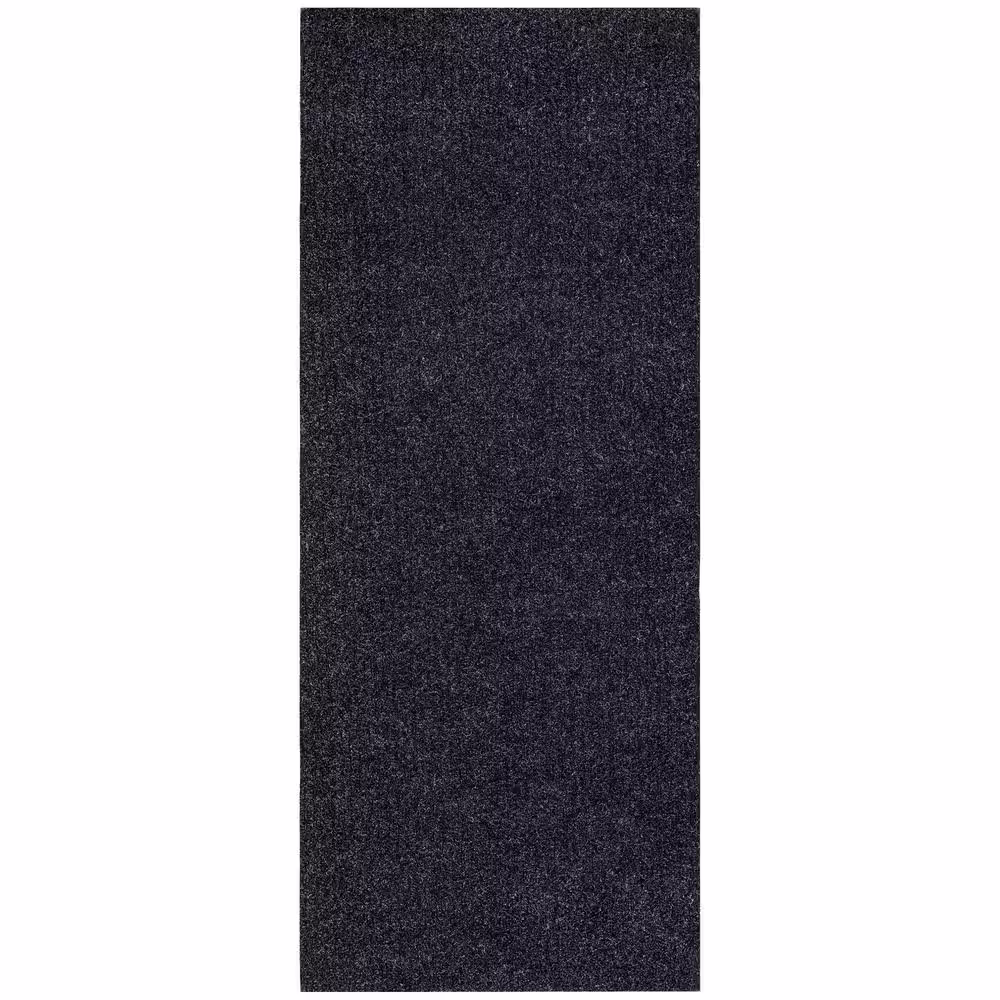 Sweet Home Stores Ribbed Waterproof Non-Slip Rubber Back Solid Runner Rug 2 ft. W x 9 ft. L Black Polyester Garage Flooring