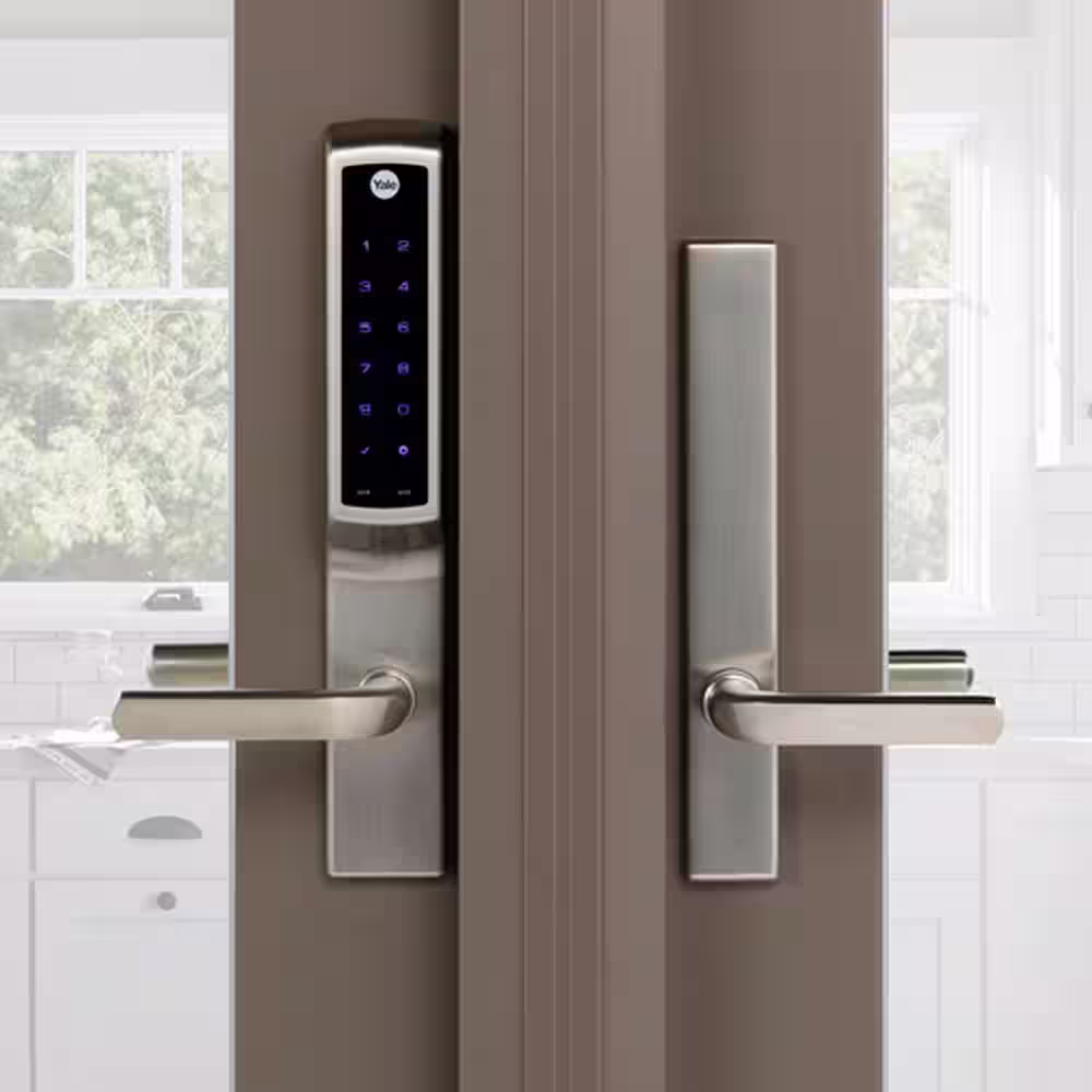 None Assure Lock for Andersen Patio Doors Satin Nickel No Cylinder Deadbolt with Wi-Fi and Touchscreen Keypad
