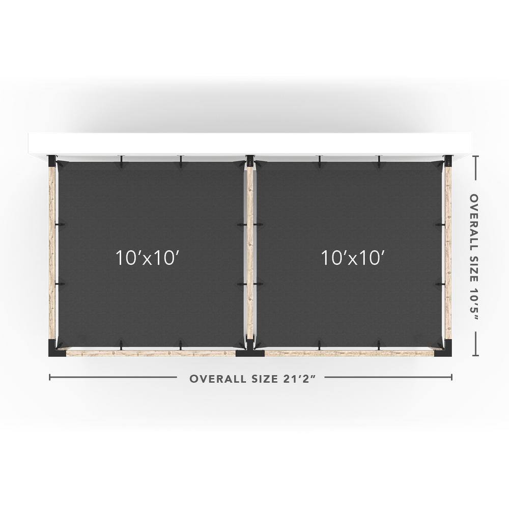 TOJA GRID 10 ft. L x 20 ft. W Double Wall Mount Pergola Kit with 2 Crimson Shade Sails, 4x4 Wood