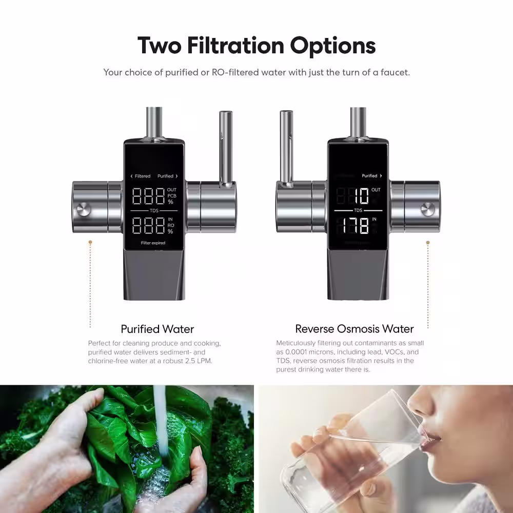 None Aquus Reverse Osmosis 2-Stage Under-Sink Location Tankless Water Filter System, Smart Faucet 600 Gal. Per Day 1.5:1