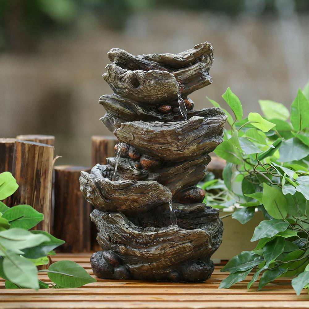 None Indoor/Outdoor 4-Tier Polyresin Fall Fountain Rock Fountain with LED Light for Garden Lawn
