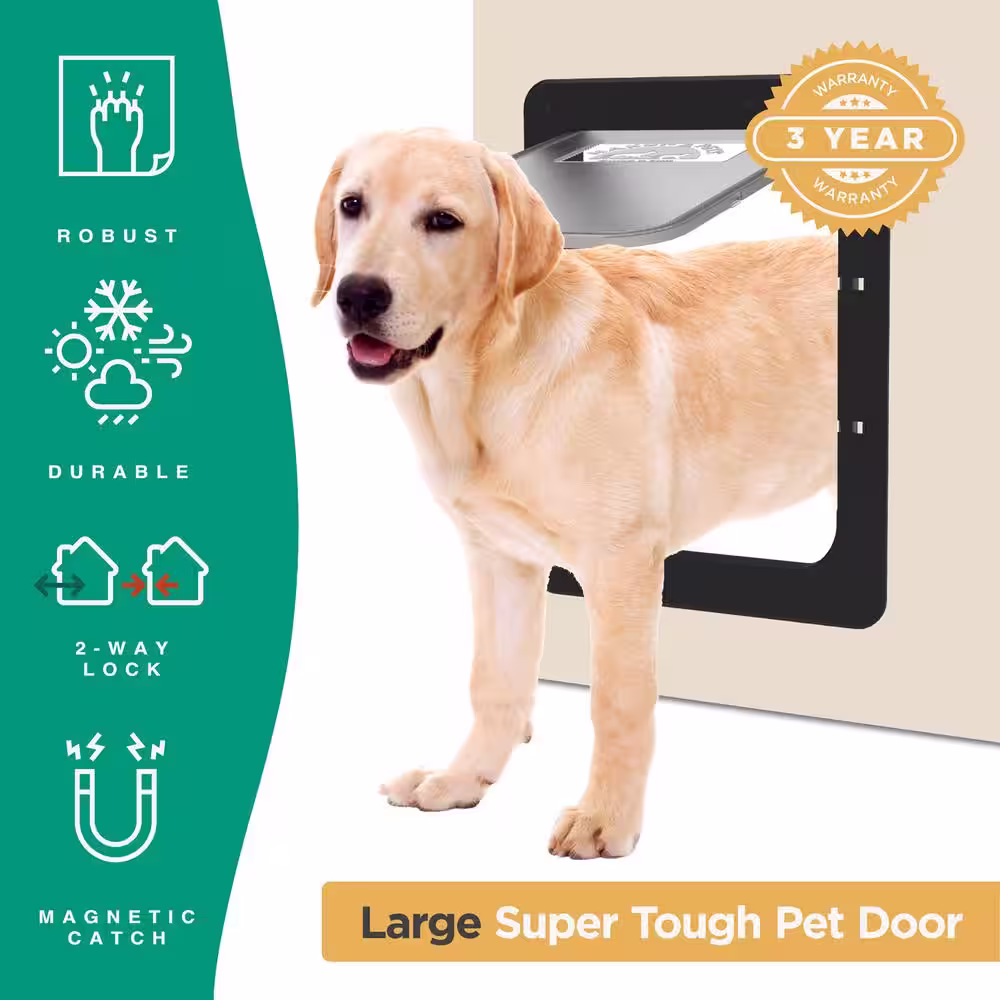 Hakuna Pets 11.6 in. x 16.7 in. Large Super Tough Pet Door, Removable Tunnel, 2 Way Locks, Black